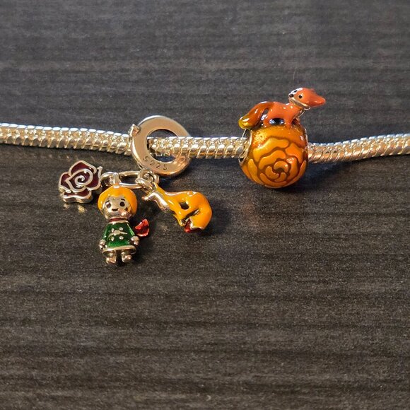 Sterling Silver 925 The Little Prince Pandora charm trio fox, flower - Picture 4 of 4